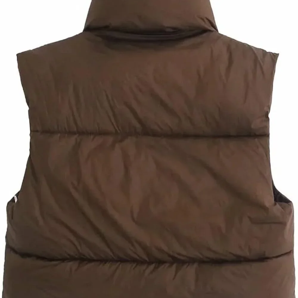 Women's Winter Crop Vest Lightweight Sleeveless Warm Outerwear Puffer Vest Padde - Picture 2 of 7